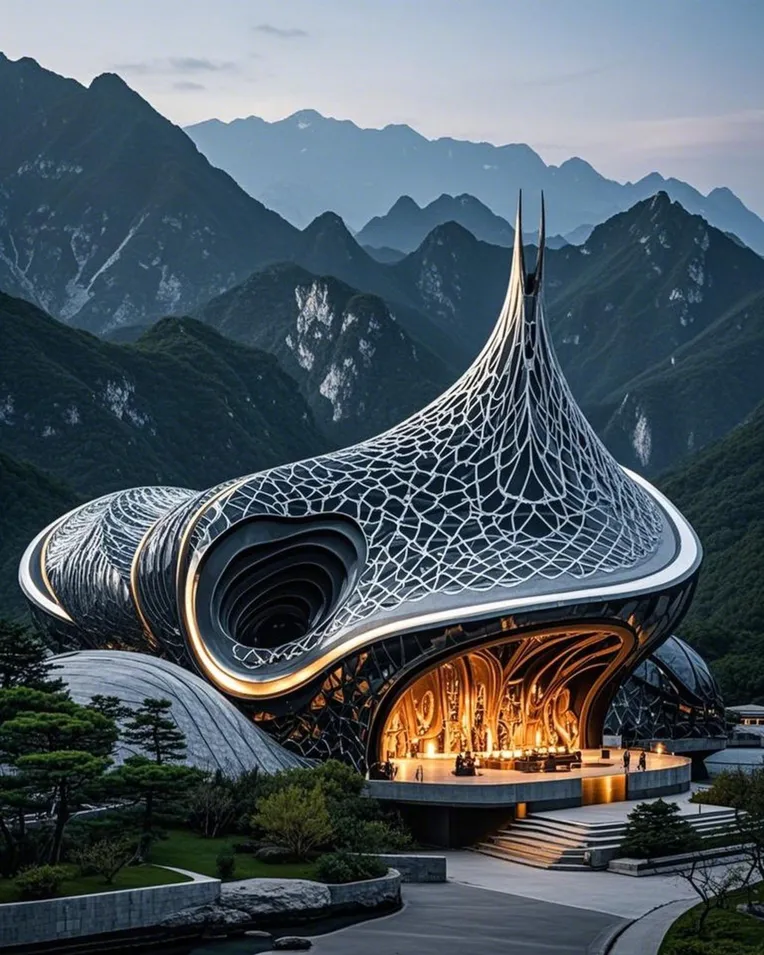 F.1 Future architectural design with circular forms and enhanced ...