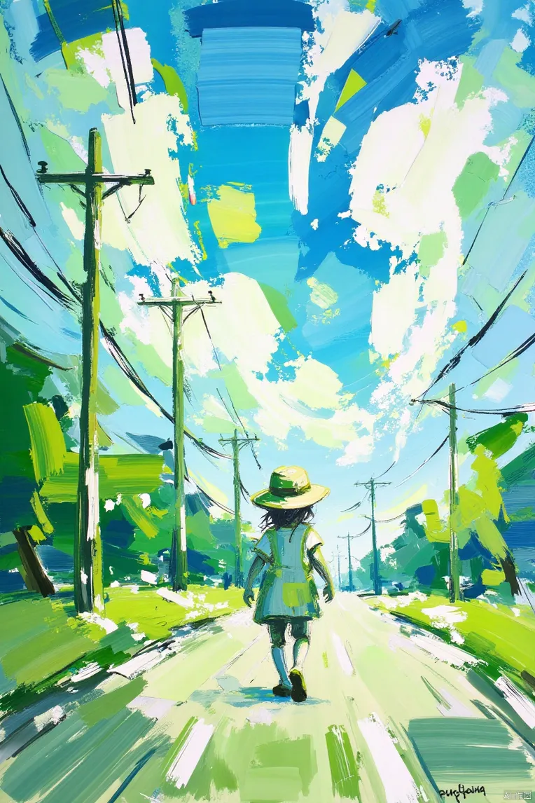 Shiro 抽象油彩画 F.1绿色情绪插画_刮刀油画绿色风格艺术感green-LoRA-3813383010