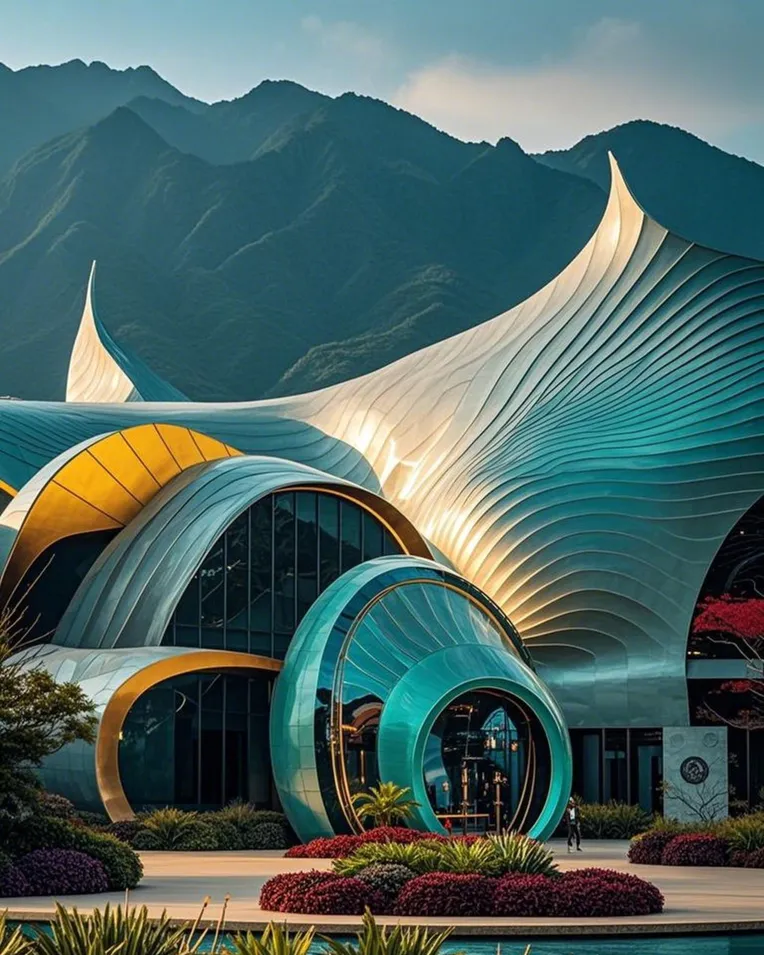 F.1 Future architectural design with circular forms and enhanced ...