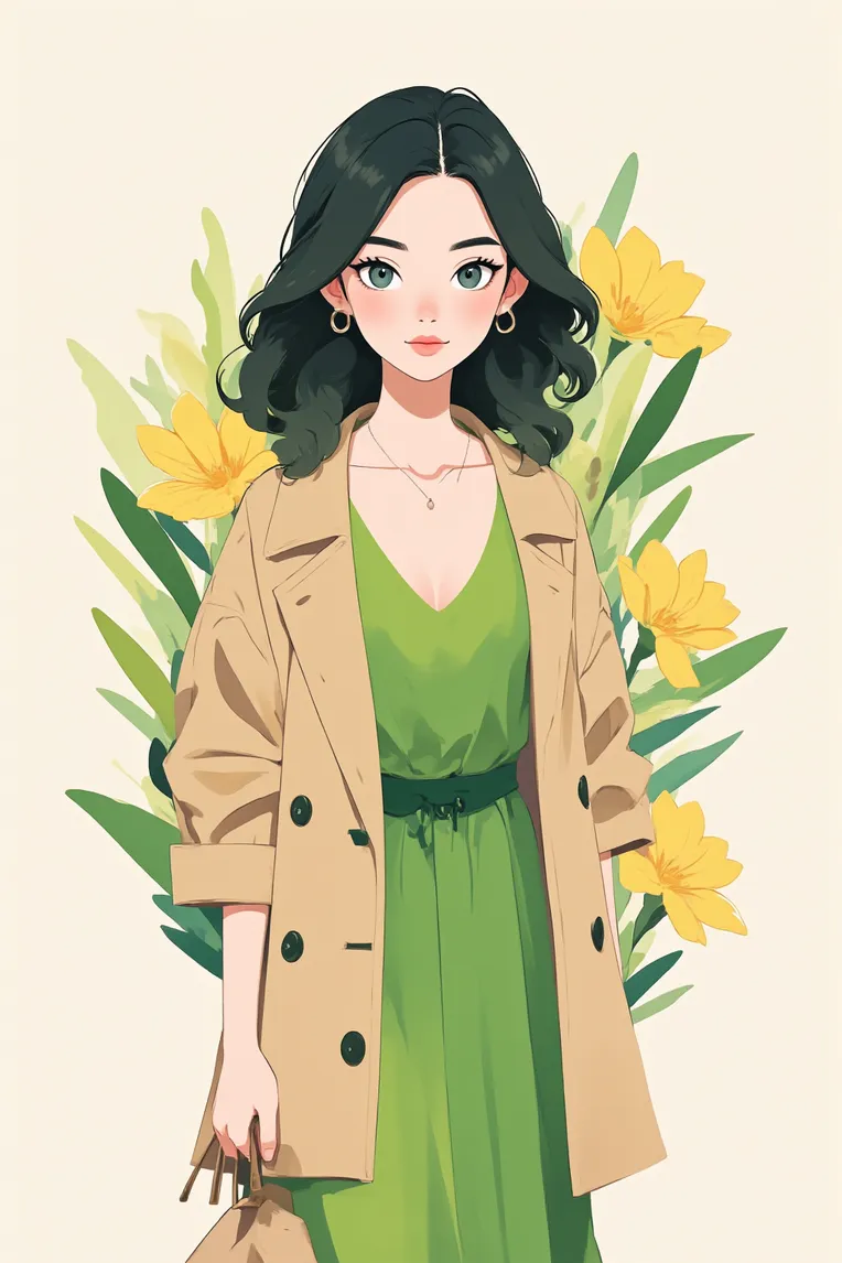 Flat Illustration,Girl,Checkpoint,FLUX.1