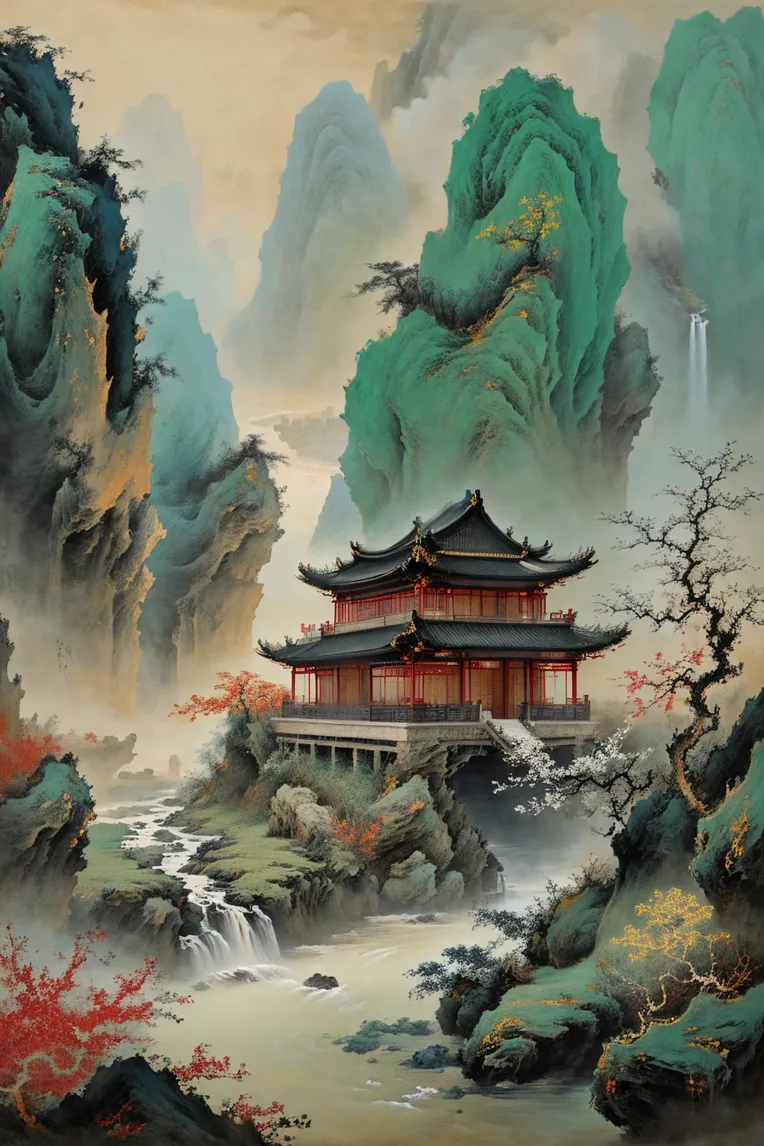 Chinese Style,Traditional Painting Media,Building,LoRA,SD 1.5