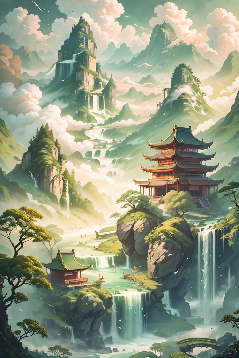 Chinese Style,Traditional Painting Media,Building,LoRA,SD 1.5