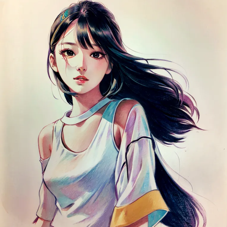 Hand-Drawn,Traditional Painting Media,Girl,LoRA,SD 1.5