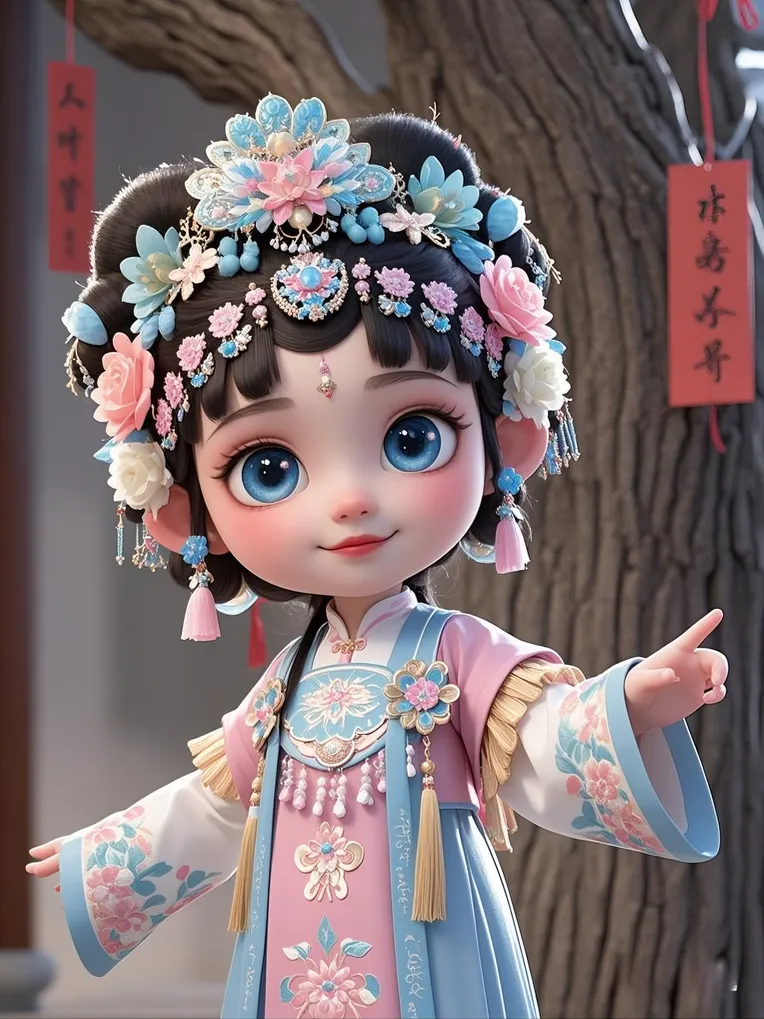 传统戏曲花旦清朝格格盲盒3D瓷娃娃-LoRA-MagicHouse-Shakker