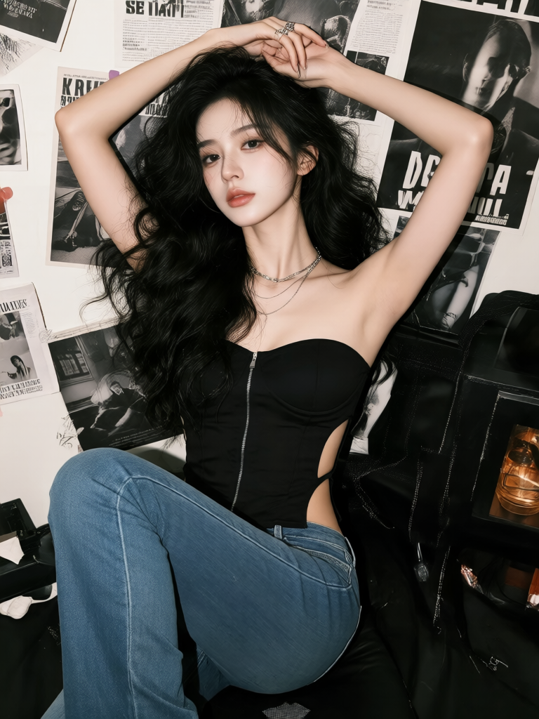 Qwen image atmosphere, portrait, spicy girl outfit Qwen-image氛围感写真人像辣妹穿搭