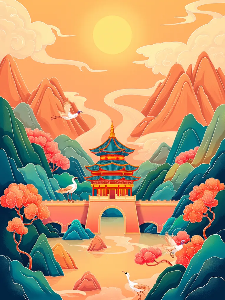 Illustration,Chinese Style,Building,LoRA,FLUX.1