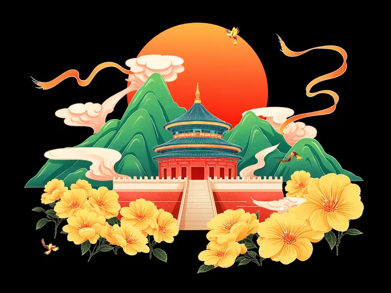 Illustration,Chinese Style,Building,LoRA,FLUX.1