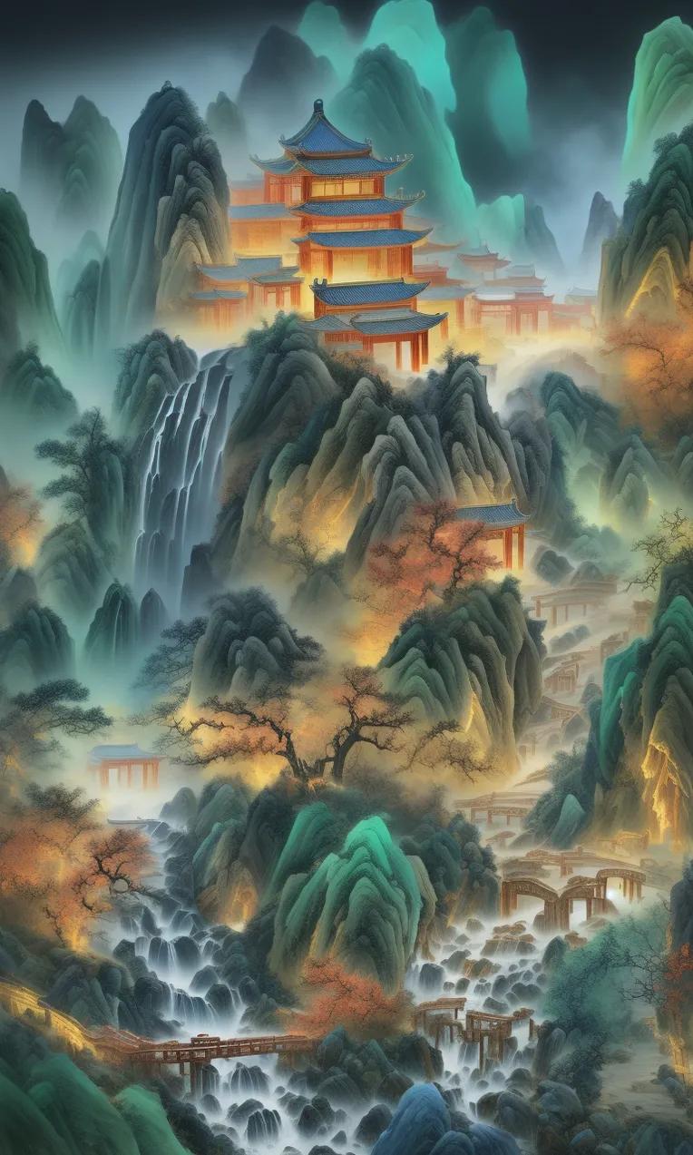 Chinese Style,Traditional Painting Media,Building,LoRA,SD 1.5