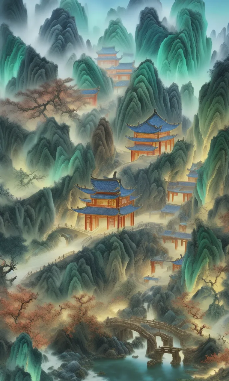 Chinese Style,Traditional Painting Media,Building,LoRA,SD 1.5