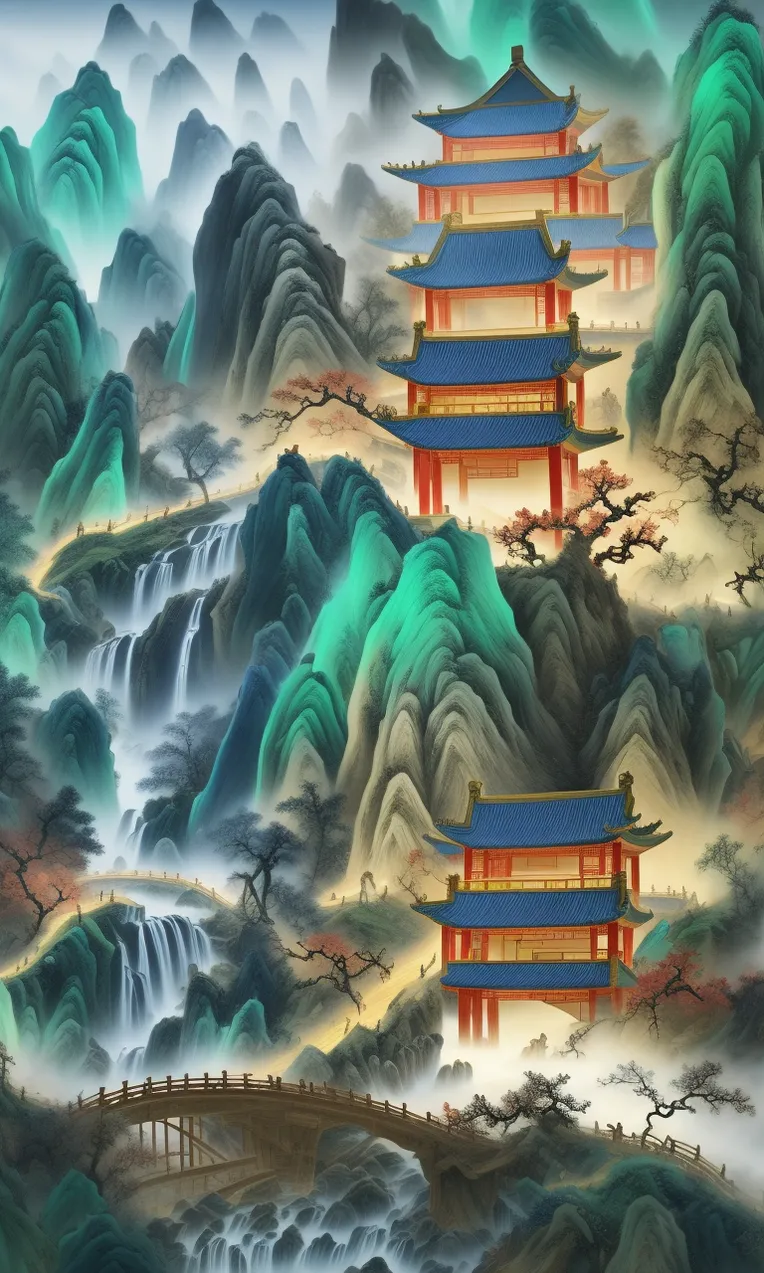 Chinese Style,Traditional Painting Media,Building,LoRA,SD 1.5