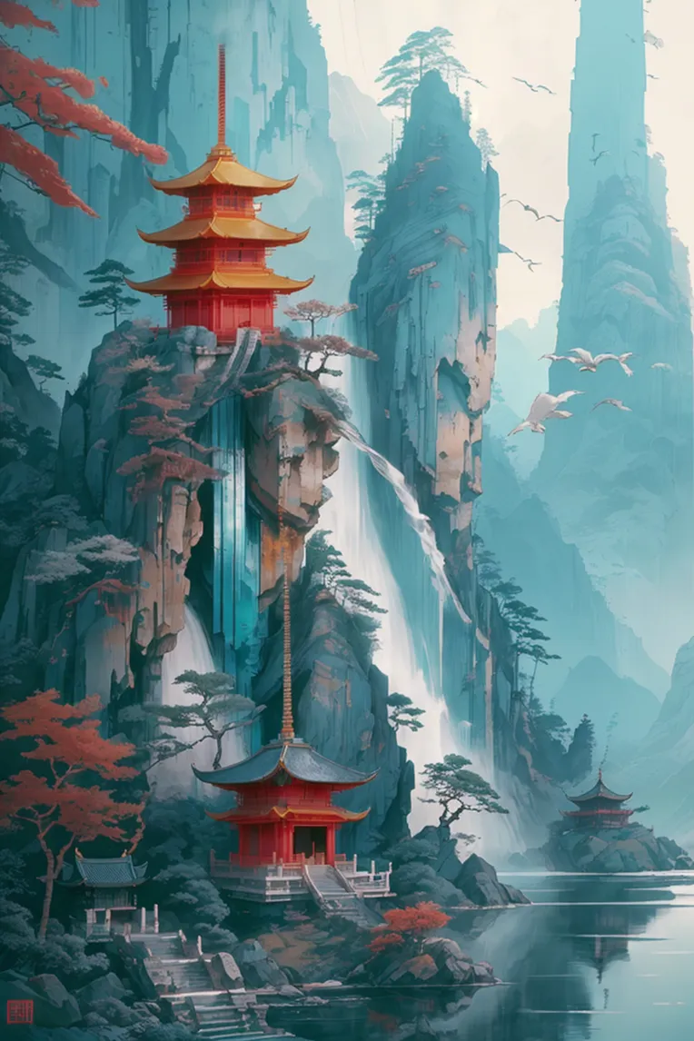 Chinese Style,Traditional Painting Media,Building,LoRA,SD 1.5