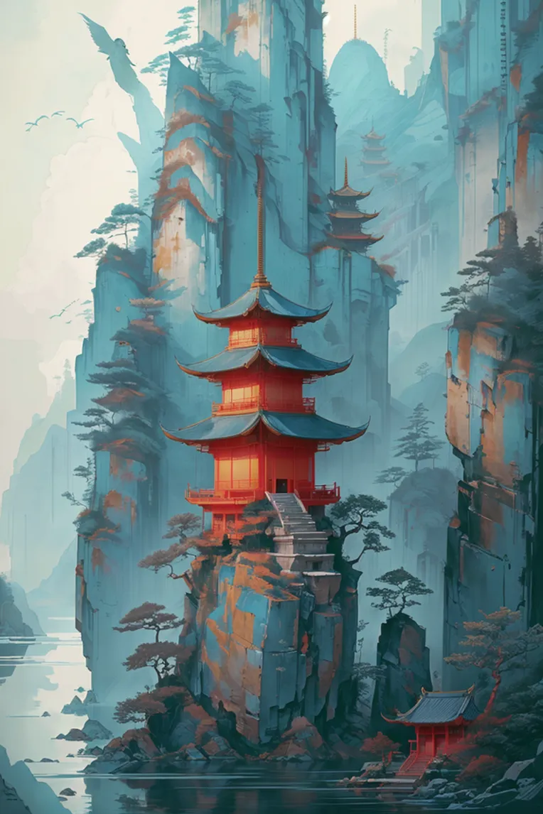 Chinese Style,Traditional Painting Media,Building,LoRA,SD 1.5