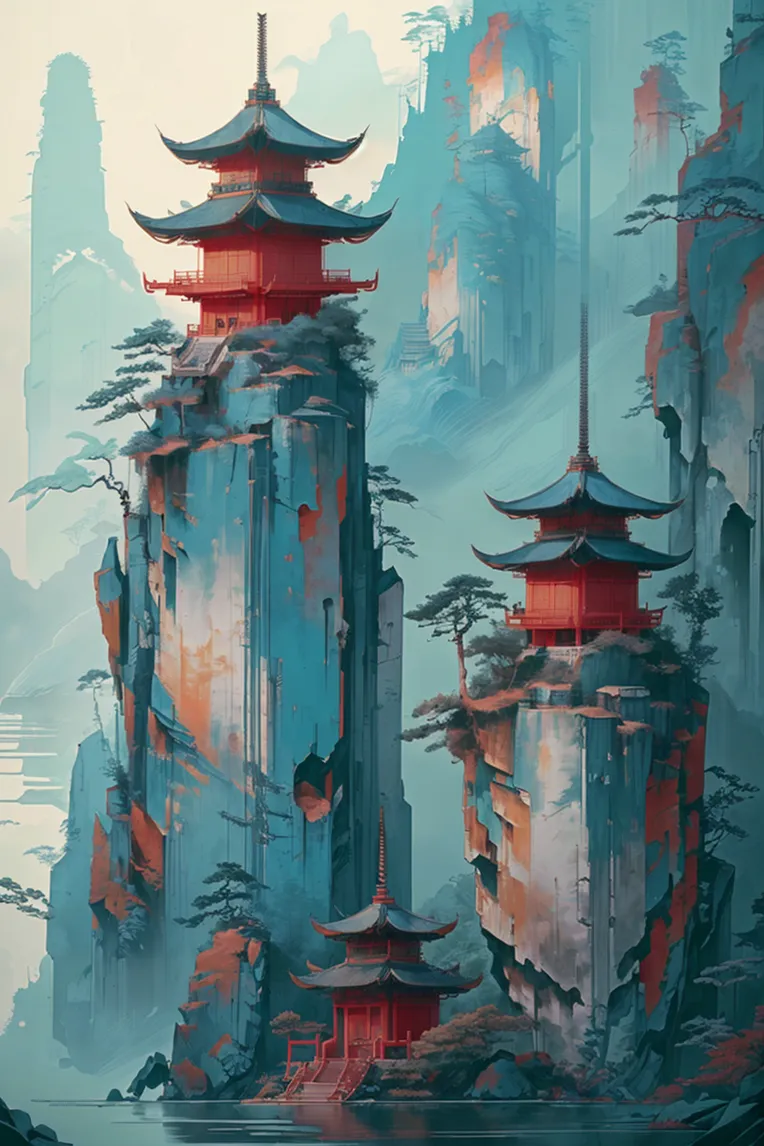 Chinese Style,Traditional Painting Media,Building,LoRA,SD 1.5