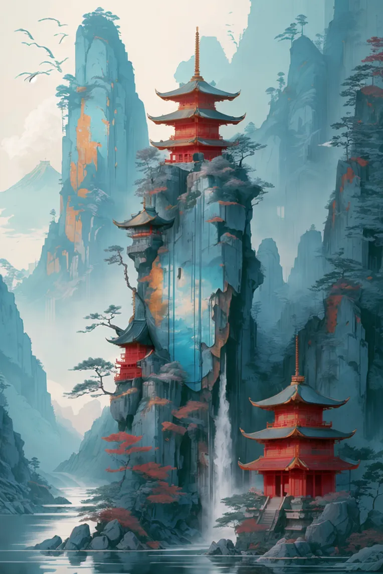 Chinese Style,Traditional Painting Media,Building,LoRA,SD 1.5