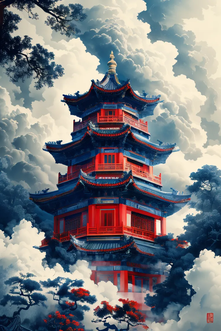 Chinese Style,Traditional Painting Media,Building,LoRA,SD 1.5