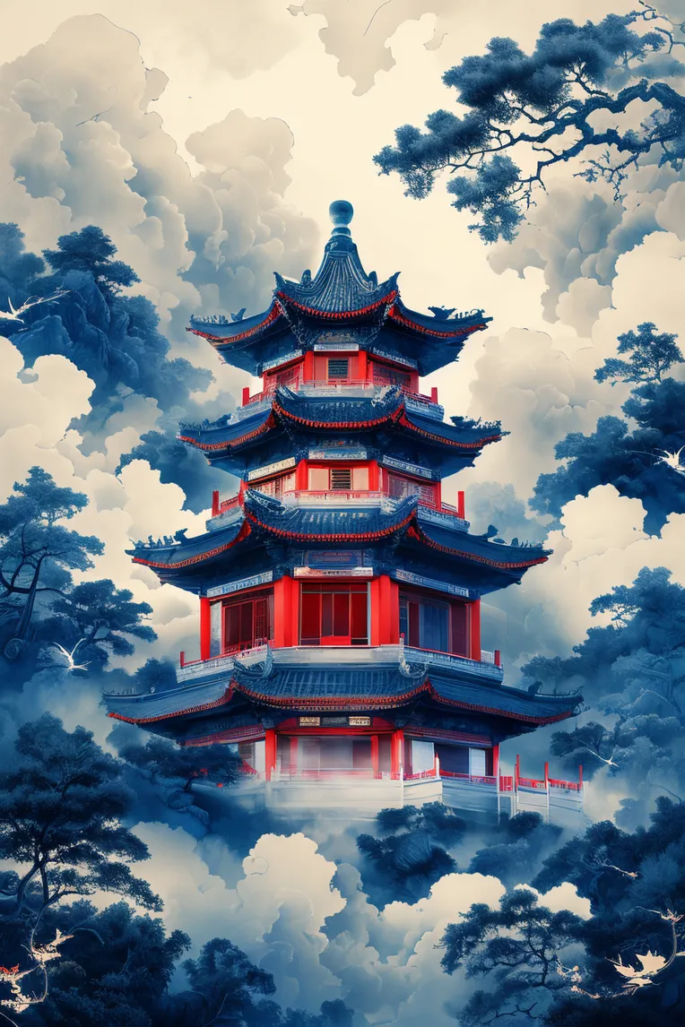 Chinese Style,Traditional Painting Media,Building,LoRA,SD 1.5