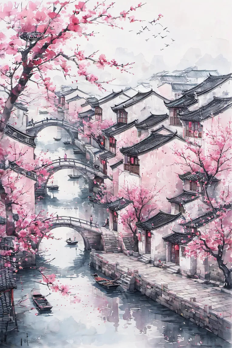 Chinese Style,Traditional Painting Media,Building,LoRA,SDXL