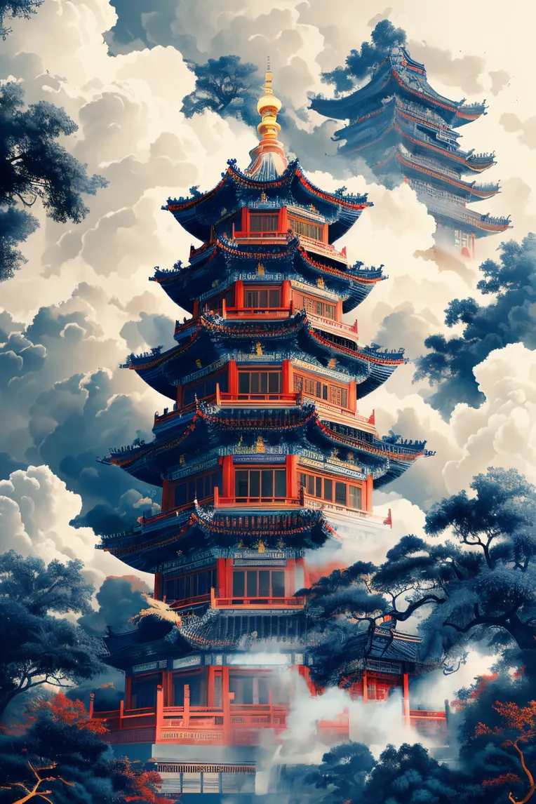 Chinese Style,Traditional Painting Media,Building,LoRA,SD 1.5
