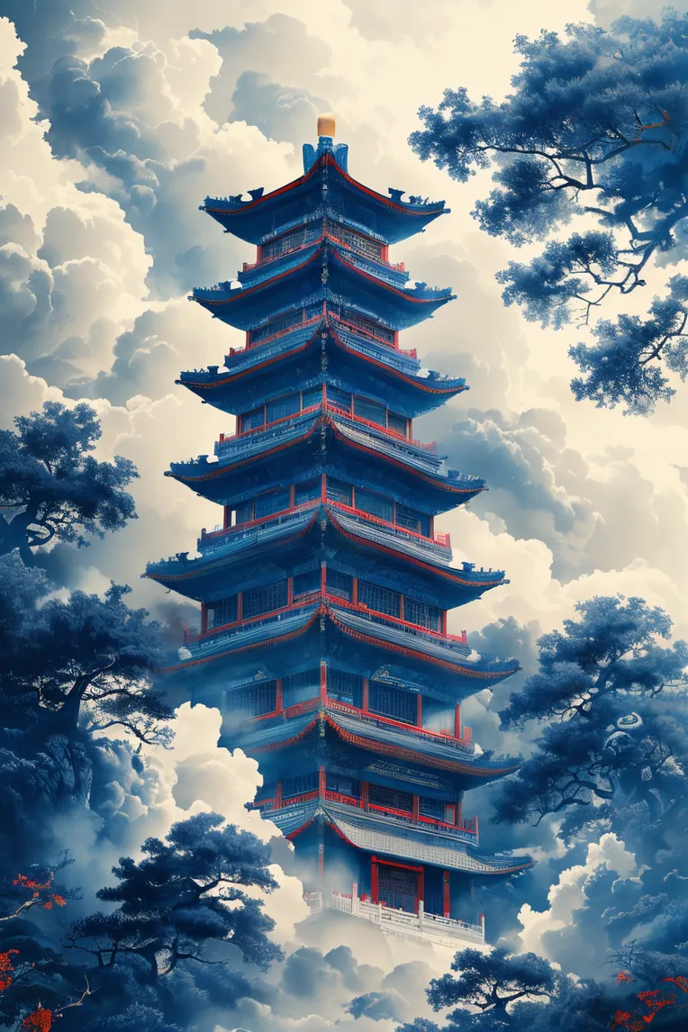 Chinese Style,Traditional Painting Media,Building,LoRA,SD 1.5