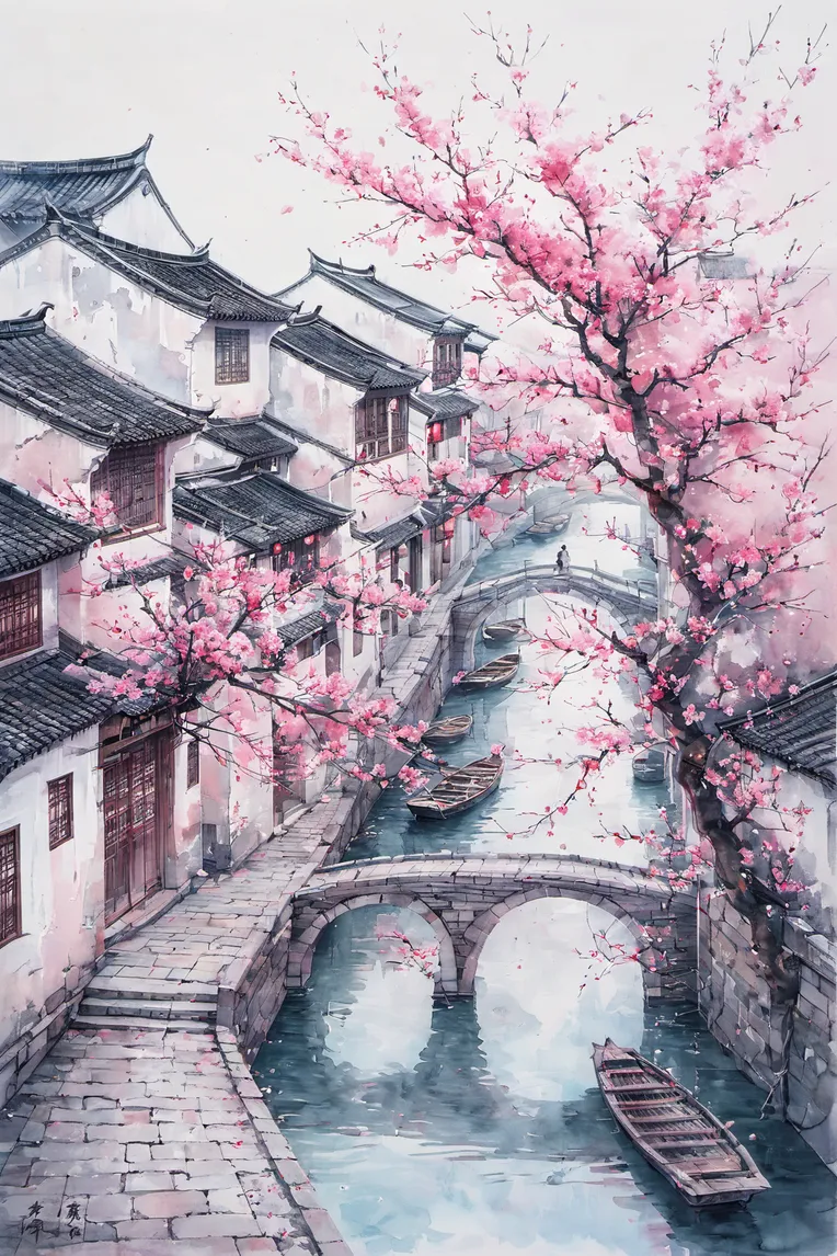 Chinese Style,Traditional Painting Media,Building,LoRA,SDXL
