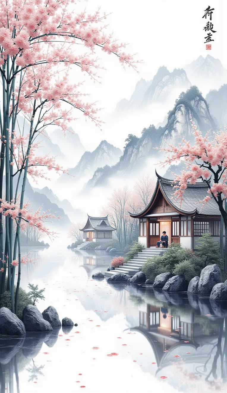 山水水墨81 梧竹溪堂图#国画#山水画#水墨#水墨画#水墨山水畫#山水畫#国畫#宋