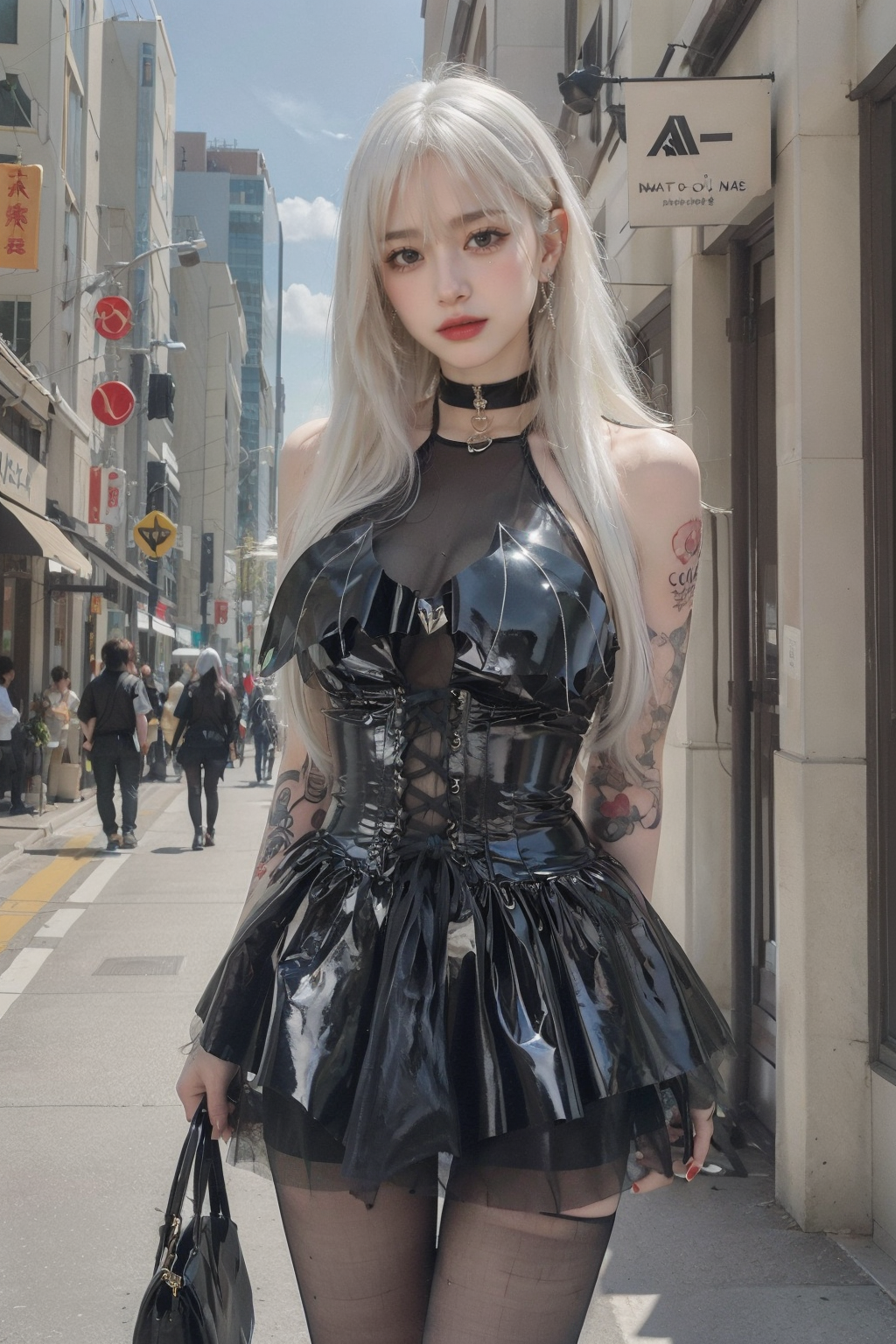 Internet celebrity latex texture demon skirt | patent leather dress