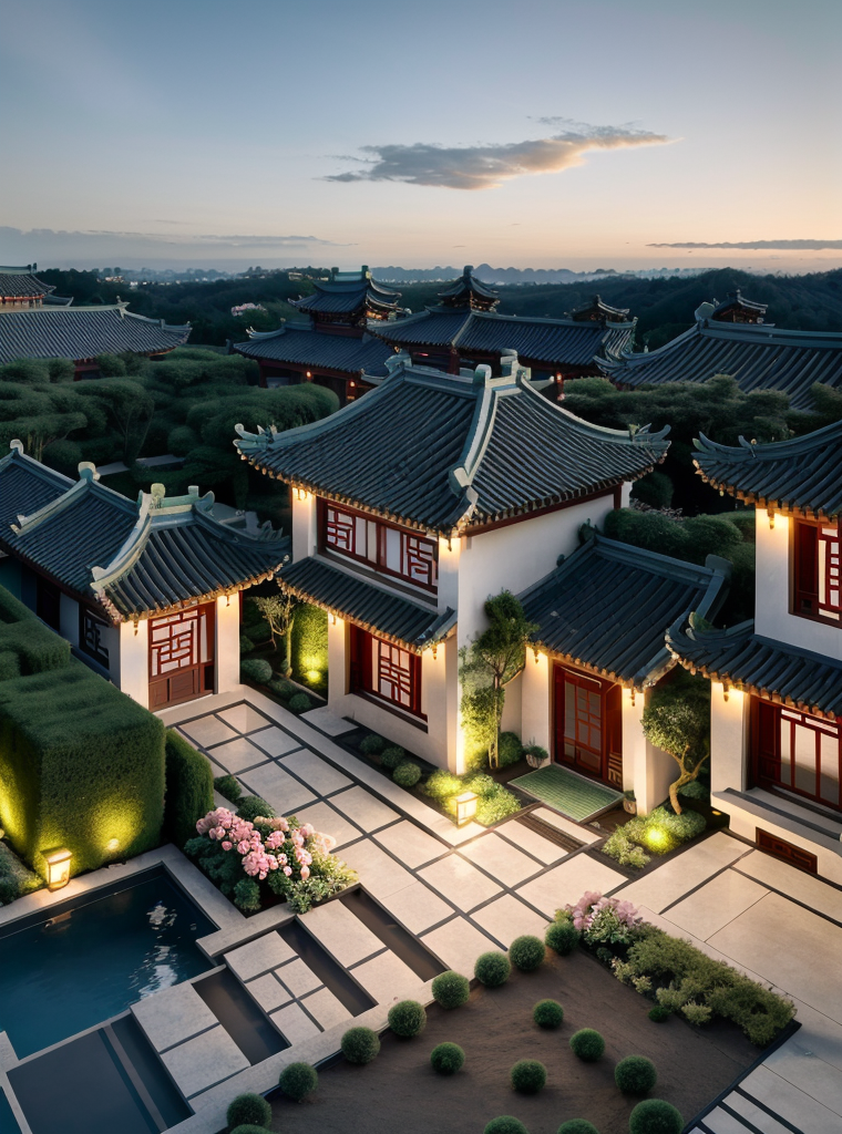 AI绘画-中式风格 庭院 别墅-东-AI绘图-LiblibAI