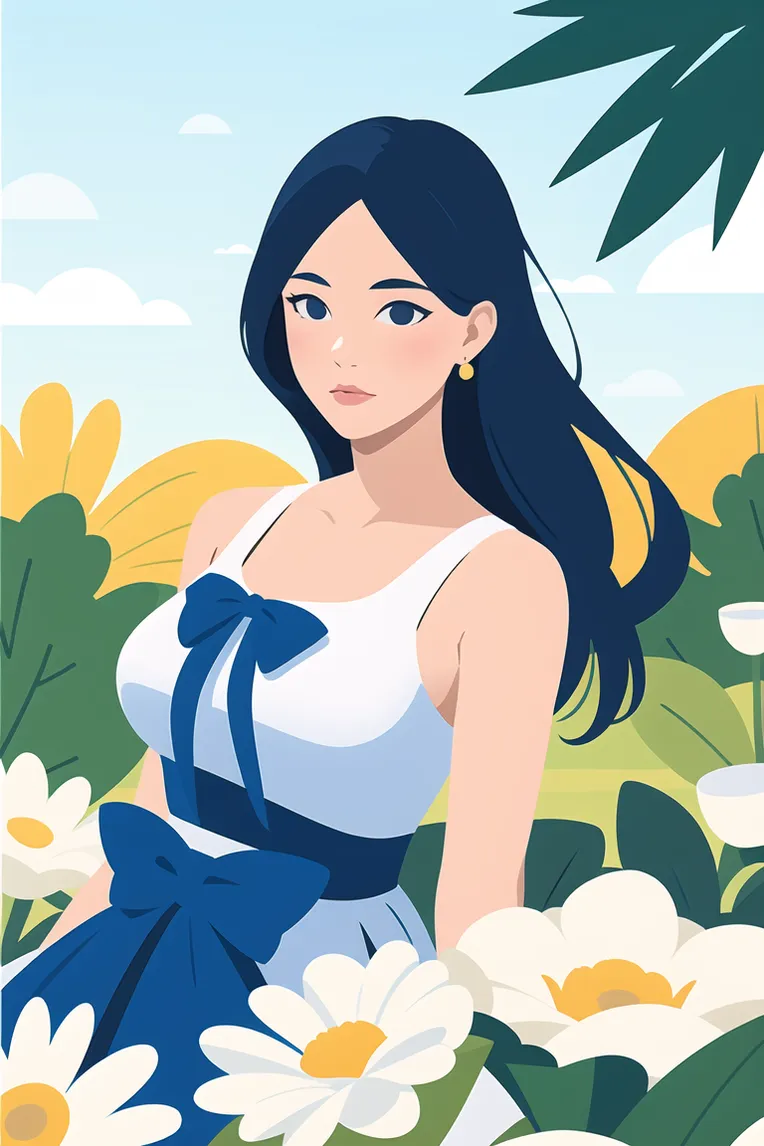 Flat,Flat Illustration,Girl,Checkpoint,SD 1.5