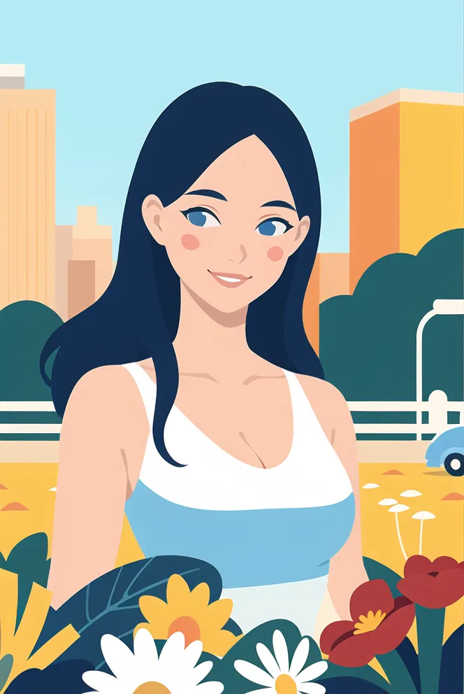 Flat,Flat Illustration,Girl,Checkpoint,SD 1.5